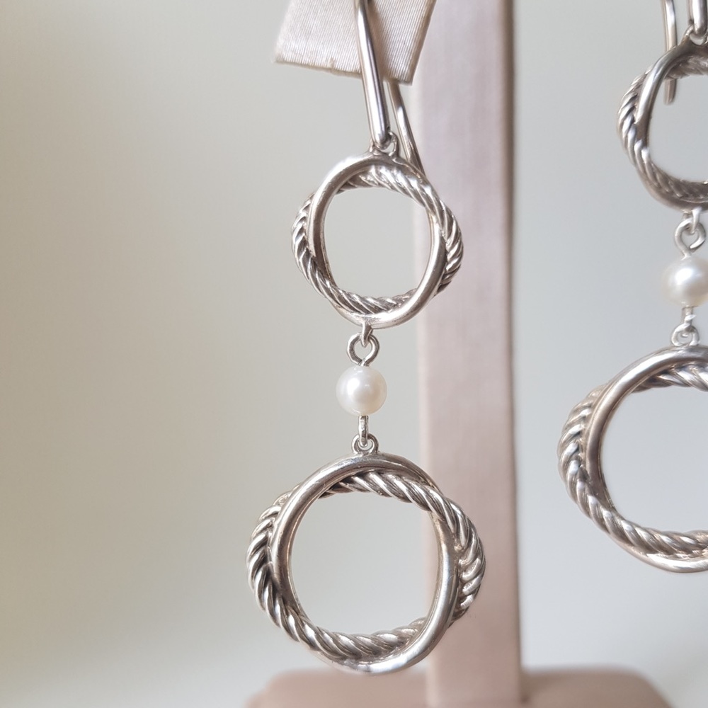 David Yurman Infinity Double Drop Earrings With Pearls - Picture 2 of 11